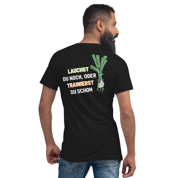 TRAINIESRT DU SCHON? - Kurzärmeliges Unisex-T-Shirt mit V-Ausschnitt